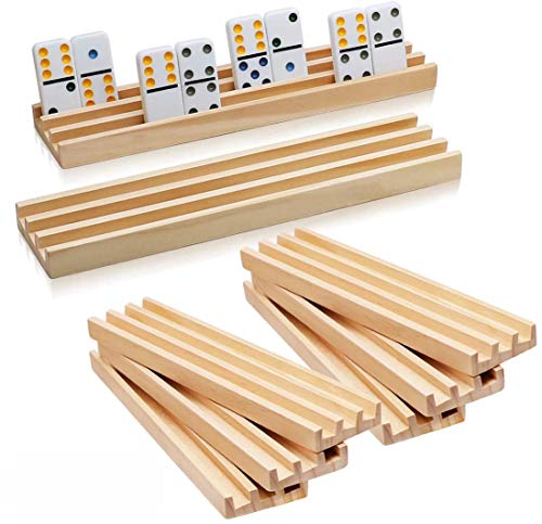 Exqline Wooden Domino Racks Set of 8 Premium Domino Trays Holders Organizer for Mexican Train Chickenfoot and Other Domino Games - Dominoes NOT Included