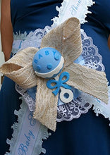 Load image into Gallery viewer, Baby Shower Mom To Be It&#39;s a Boy Sash Blue With Rattle, Ribbon and Corsage
