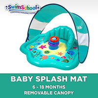 Swimschool Splash Play Mat with Backrest, Removable Canopy, for Babies and Toddlers, Inflatable Kiddie Pool with Three Toys, 6 to 24 Months, Aqua