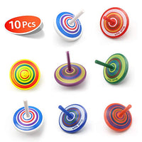 Wood Spinning Tops, Multicolored Painted Kids Novelty Wooden Gyroscopes, Fun Flip Tops, Assorted Standard Tops, Kindergarten Education Toys - Party Favors, Prize, Great Gift, 10 Pcs/Set (Colorful)