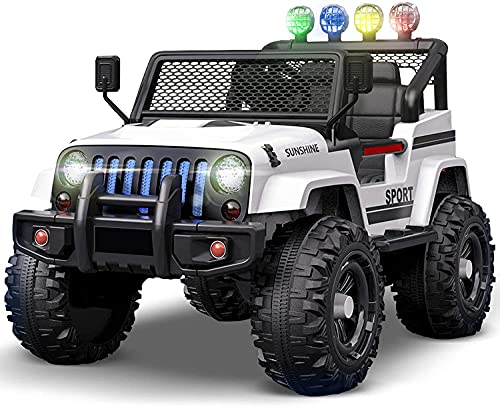 Kids Ride on Cars with Remote Control New Camouflage Color W/ Spring Suspension, Music, Story Playing, Colorful Lights, Sunshine Model (White)