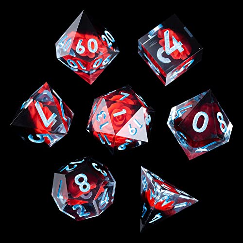 Mini Planet Dice with Sharp Edges and Glitter Inclusions for TTRPG Dungeons and Dragons Dice Hoard Dice Goblin Polyhedral Dice Collection Dice DND 5E Holographic Iridescent Dice Set Spooky Flower