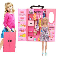 Load image into Gallery viewer, SOTOGO 11.5 Inch Girl Doll Closet Wardrobe with Doll Clothes and Accessories Include 11 Sets Doll Outfits Fashion Dresses Party Gowns Wedding Dress and Wardrobe Shoes Bags Necklaces Hangers Trunk
