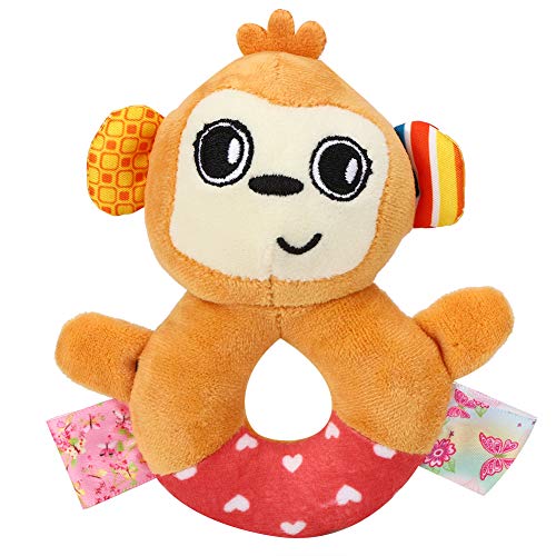 Hand Bell Plush Toy, Baby Rattles Cartoon Stuffed Animal Plush Hand Rattle Plush Appeasing Toys Gift for Newborn Baby(Monkey)