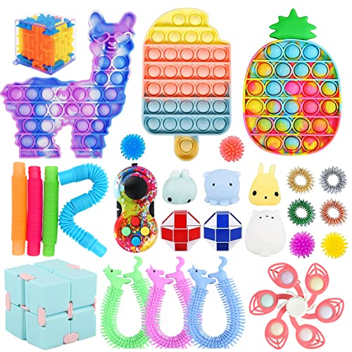 Fidget Toys 28 Packs,Alpaca Silicone Stress Toys,Cheap Sensory Toys Fidget for Kids Adults Relieves Stress and Anxiety Fidget Toy Squeeze Toy for Birthday Party Gift (Purple-1)