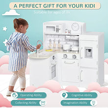 Load image into Gallery viewer, Qaba White Kids Kitchen Play Cooking Toy Set for Children with Drinking Fountain, Microwave, and Fridge with Accessories
