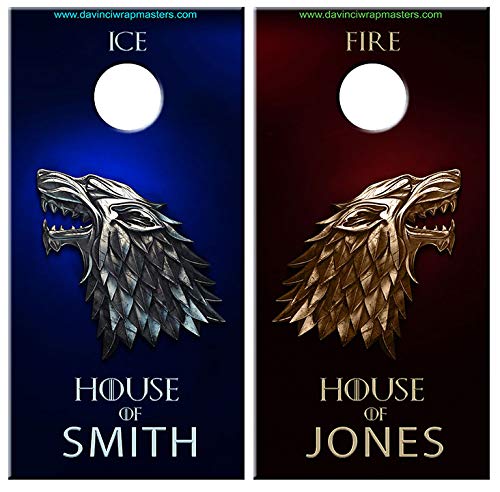 DaVinci Wrap Masters Personalized 'House of Stark Laminated Vinyl Corn Hole Board Decals.