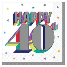 Load image into Gallery viewer, &quot;Happy 40th&quot; Birthday Beverage Napkins, 5&quot; x 5&quot;, 16 Ct.
