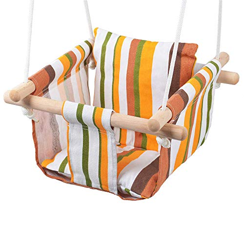 Indoor Baby Swing, Canvas Swing Chair Hanging, with Soft Backrest, Toddler Nursery Decor Universal Birthday Gift, (Blue/White),Orange