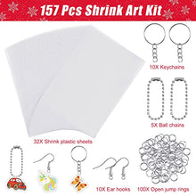 Load image into Gallery viewer, Shrink Plastic Sheet Kit, for Kids Creative Craft and DIY Ornaments ( 32 Pcs Shrinky Paper with 125 Pcs Keychains Accessories Included )
