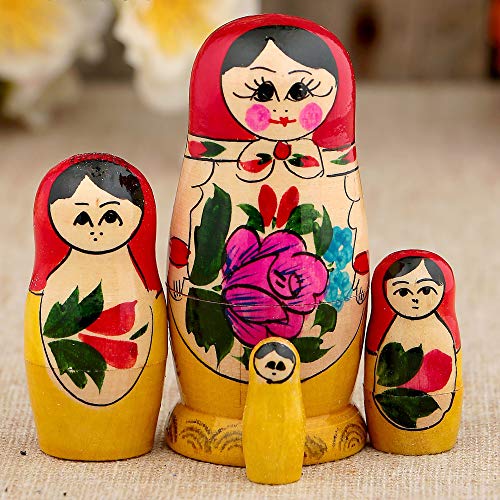 Semenovskaya Matryoshka Set 4 Pieces Hand Made Souvenir - Russian Nesting Dolls for Kids Traditional Semenov Style - Matriuskas Rusas