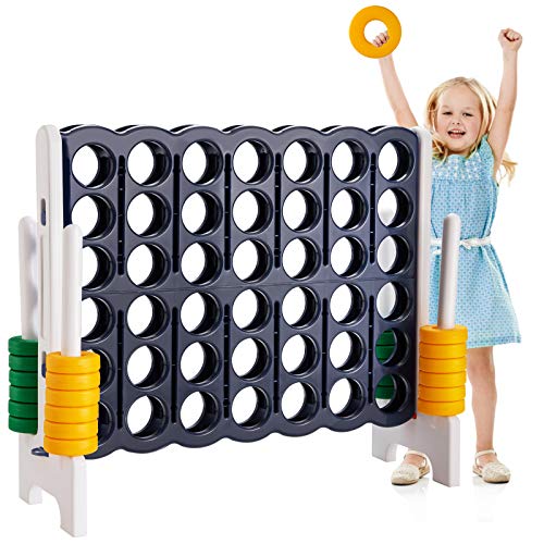 Costzon Giant 4-in-A-Row, Jumbo 4-to-Score Giant Games for Kids Adult, Indoor Outdoor Party Family Connect Plastic Game, 4 Feet Wide 3.5 Feet Tall w/42 Jumbo Rings & Quick-Release Slider, Blue & White