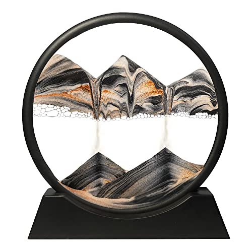 Muyan Moving Sand Art Picture Sandscapes in Motion Round Glass 3D Deep Sea Sand Art for Adult Kid Large Desktop Art Toys (Black, 7 Inch)