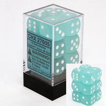 Load image into Gallery viewer, Chessex Dice d6 Sets: Frosted Teal with White - 16mm Six Sided Die (12) Block of Dice
