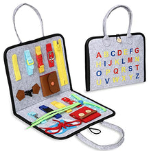 Load image into Gallery viewer, Busy Board for Toddlers 1-6, Montessori Sensory Toy for Develop Basic Skills, Dress and Alphabet Spell Cognition Latch Buckle Learning Games, Great Airplane and Carseat Travel Gift for Boys and Girls
