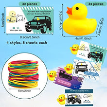 Load image into Gallery viewer, 32 Pieces You&#39;ve Been Ducked Card and 32 Pieces Mini Rubber Duck with 48 Mixed Color Rubber Band Float Bath Toys Printed Car Duck Tags for Ducking Duckie Toys for Bath Supplies (Popular Style)
