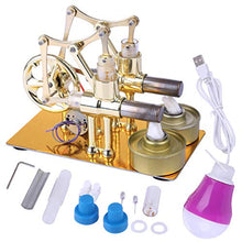 Load image into Gallery viewer, HMANE Metal Hot Double Cylinder Stirling Engine Model Bulb External Combustion Heat Steam Power Physics Science Experiment Engine Model
