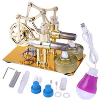 HMANE Metal Hot Double Cylinder Stirling Engine Model Bulb External Combustion Heat Steam Power Physics Science Experiment Engine Model