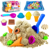 Play Sand Ice Cream Kit, 3lbs Magic Sand, 28Pcs Ice Cream Cake Cookies Sand Mold Tools, Sand Tray and Storage Bag, Sandbox Toys for Toddlers Kids Boys Grils