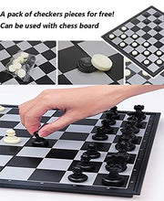 Load image into Gallery viewer, ZWDM 2 in 1 Chess Checkers Set, Magnetic Chess Travel Magnet Chess,2 Extra Queen, Folding Board (Color : Black White, Size : 25X25X2cm)
