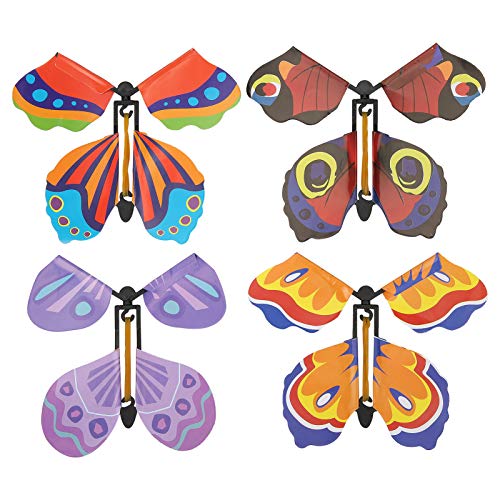 GLOGLOW Butterfly Toy, Flying Plastic Butterfly Toy for Surprise Gift Party Playing Christmas New Year Present(4 Pcs)
