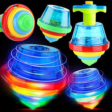 Load image into Gallery viewer, PROLOSO 12 Pack Light Up Spinning Tops Glow in The Dark Spin Toys LED Flashing Gyro Peg Tops
