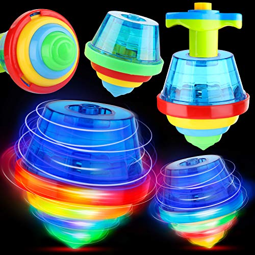 PROLOSO 12 Pack Light Up Spinning Tops Glow in The Dark Spin Toys LED Flashing Gyro Peg Tops