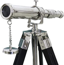 Load image into Gallery viewer, Marine Collection Mart Handmade Chrome Finish Brass Telescope with Wooden Tripod Table Top Spyglass Telescope with Adjustable Stand 9In Inch approx
