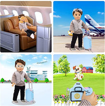 Load image into Gallery viewer, ZITA ELEMENT 22 Pcs 18 Inch Boy Doll Clothes Suitcase Set for 18 Inch Boy Doll Accessories Travel Carrier Storage, Including Suitcase Pillow Blindfold Sunglasses Camera Computer
