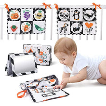 Load image into Gallery viewer, TUMAMA Baby Crib Black White Hanging Toy, Soft Cloth Shape Book, Crib Play Mats High Contrast Double Sides, Floor Mirror Books Letters Numbers Animals for Baby 0 3 6 9 12 Months
