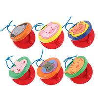 NUOBESTY 6pcs Castanets for Kids Wood Finger Castanets Handheld Percussion Musical Instrument Cartoon Castanet Machine for Music Rhythm Class Children Musical Toys