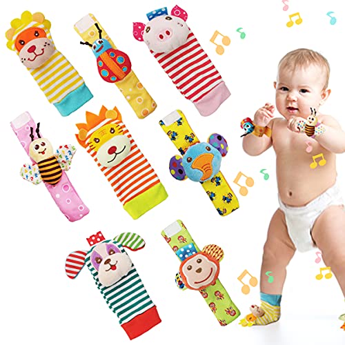 SIYWINA Wrist Rattle Foot Finder Socks 8 Pcs Baby Rattle Toys Gift for Infant Boy Girl