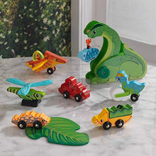 Load image into Gallery viewer, KidKraft Adventure Tracks Dino World: Prehistoric Pals Pack Wooden Train Track 13-pc. Vehicle Set, Gift for Ages 3+

