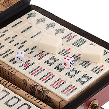 Load image into Gallery viewer, YXQQ Chinese Mahjong Game Set with Carrying Travel Case, Antique Metal Lock High Density Board Artificial Leather English Manual 144 Mini Tiles, for Family Travel
