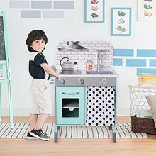 Load image into Gallery viewer, Teamson Kids Little Chef Contemporary Interactive Wooden Toy Kitchen Set with Adjustable-Height Legs Pretend Play Blue/White TD-13554B
