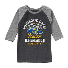 Load image into Gallery viewer, Boy Scouts of America Pinewood Racer Reporting for Duty - Youth Raglan
