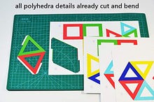 Load image into Gallery viewer, Five Platonic Solids: Tetrahedron, Octahedron, Hexahedron (Cube), Icosahedron, Dodecahedron. Geometric Solids - Regular Polyhedrons. Magic Edges 12. Polyhedra 3D Paper Model Kit.
