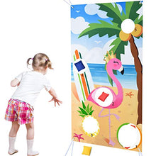 Load image into Gallery viewer, Flamingo Toss Game Banner with 3 Bean Bags - Hawaiian Luau Theme Bean Bag Game Sets Pool Party Games for Kids Party Favors Pink Tropical Party Supplies Outdoor Yard Game
