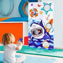Load image into Gallery viewer, Shark Toss Game Banner with 3 Bean Bags - Shark Party Supplies for Kids Birthday Party Favor Under The Sea Ocean Themed Bean Bag Game Sets Indoor Outdoor Throwing Games Decor, 55&#39;&#39; x 30&#39;&#39;

