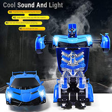 Load image into Gallery viewer, Janboo 1:14 RC Cars Robot for Kids, Transformrobot Racing Toys, Gesture Sensing Remote Control Car with One-Button Deformation Auto Demo, 360 Rotation Light Music Car Best Gift for Boys Girls (Blue)
