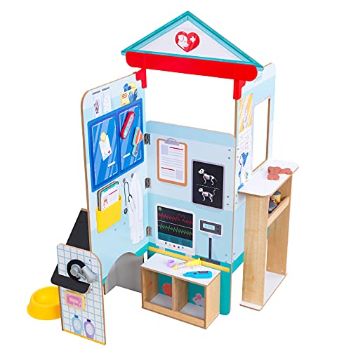 KidKraft Lets Pretend Wooden Pet Doctor Pop-Up, Play & Put Away Toy with 18 Accessories