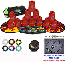 Load image into Gallery viewer, Speed Stacks Combo Set &#39;The Works: 12 RED 4&quot; Cups, Black Flame Gen 3 Mat, G4 Pro Timer, Cup Keeper, Stem, Gear Bag + Active Energy Necklace
