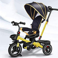 Children's Tricycle, Baby Stroller with Sunshade, Baby Pedal Bicycle for 1-6 Years Old, Push Rod Retractable, Five-Color Optional,Color:Red (Color : Yellow)