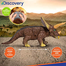 Load image into Gallery viewer, Discovery Kids RC Triceratops, LED Infrared Remote Control Dinosaur, Built-in Speakers W/ Digital Sound Effects, 8.75&quot; Long, Includes Glowing Eyes, Life-Like Motion, A Great Toy for Girls/Boy, Orange

