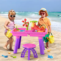 TEMI Kids Sand Water Table, 27 Pcs Summer Toys Beach Play Table Sand Molds Beach Tool Kit, Outdoor Toys Sandbox Toy Sensory Table for Toddler Boys Girls