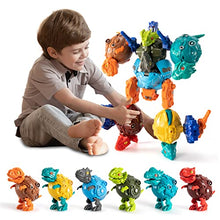 Load image into Gallery viewer, SNAEN 6 Pack Dinosaur Robots Transformed Toy Set, Eggs Convert into Dinosaurs Action Figures, All Dinosaurs Can Combine as One Big Armor Dino Warrior, Collectible Deformation Dinobots for Boys Girls
