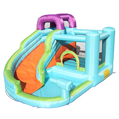 Bounce House with Inflatable Water Slide, Climbing Wall, Pool Area and Large Jumping Area for Kids Backyard, Outdoor Playhouse Play House