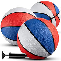 Mini Basketballs - (7 Inch, Size 3) Pack of 3 - Mini Hoop Basketball Set for Indoor, Outdoor, Pool Parties, Small Hoops Basketball Game Party Favors for Kids Patriotic Red, White and Blue Colors