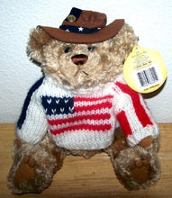 Load image into Gallery viewer, Brass Button Bear Cowboy Bear - Clay - Wears American Flag Sweater
