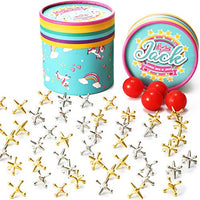4 Set Joyful Jacks Game Set Include 4 Pieces Bouncy Rubber Balls 40 Pieces Classic Jack Stones Gold and Silver Metal Jacks and Instructions for Boys Girls and Adults